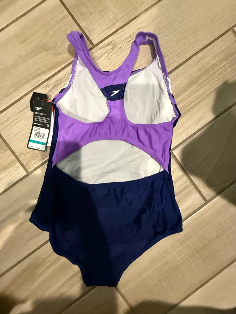 Speedo Girls Navy, Purple & White Sport One-Piece Swimsuit size 16 NWT